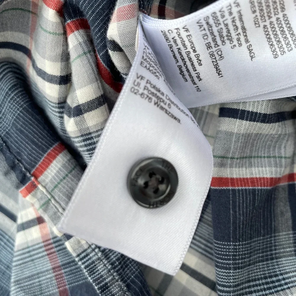 The North Face Plaid Button Up Mens XL Blue Casual Hiking Short Sleeve Shirt